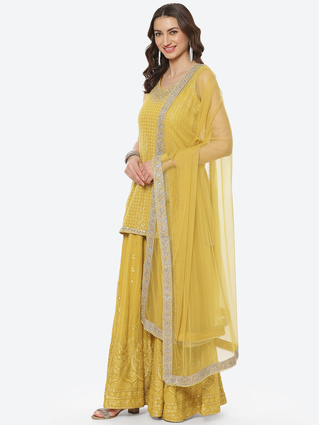 Resham Jaal Georgette Stitched Salwar Kameez With Net Dupatta