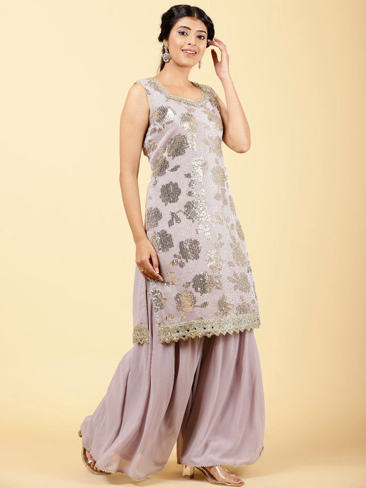 Sequin Georgette Kurta With Garara &amp; Dupatta