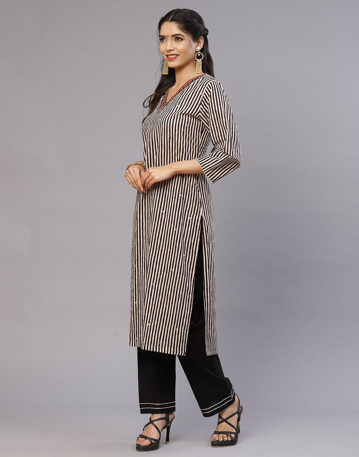 Cotton Striped Kurti Pant Set