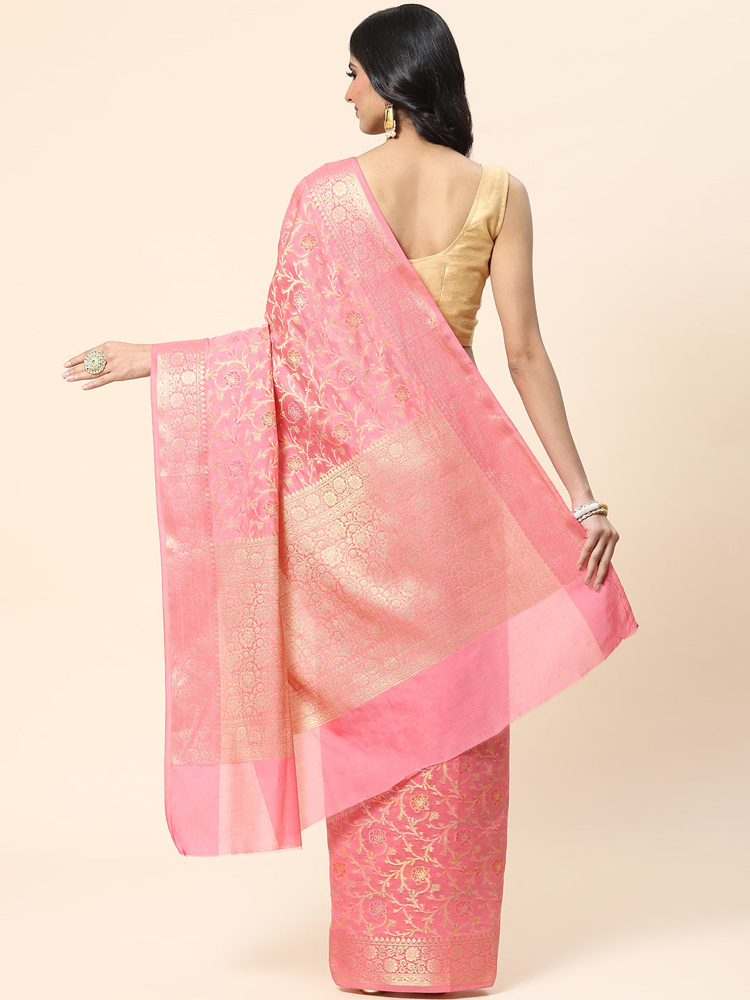 Floral Zari Jaal Cotton Woven Saree