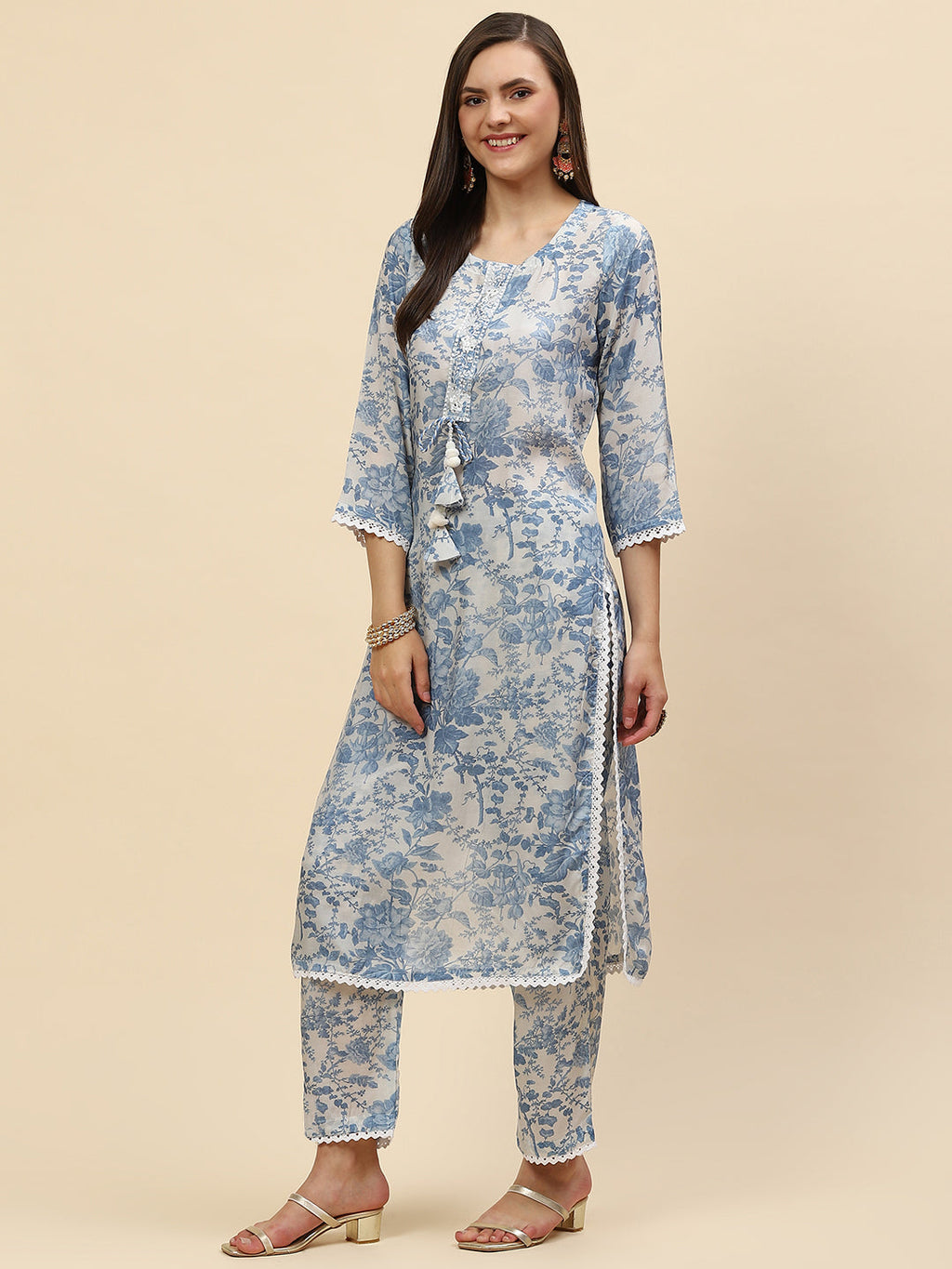 Floral Printed Muslin Kurta With Pants