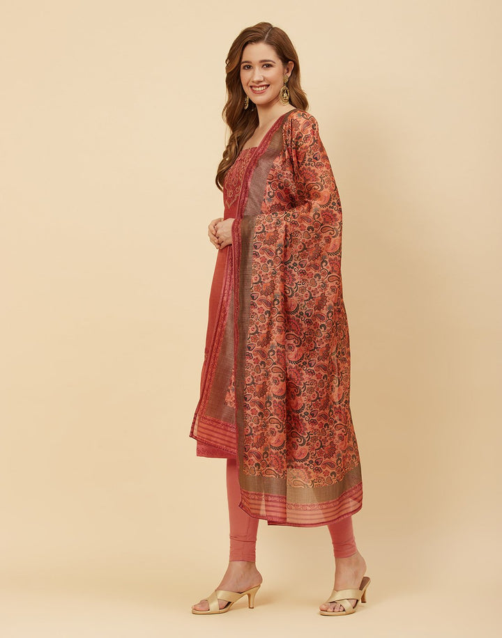 Embroidered Chanderi Suit Piece With Printed Chanderi Dupatta