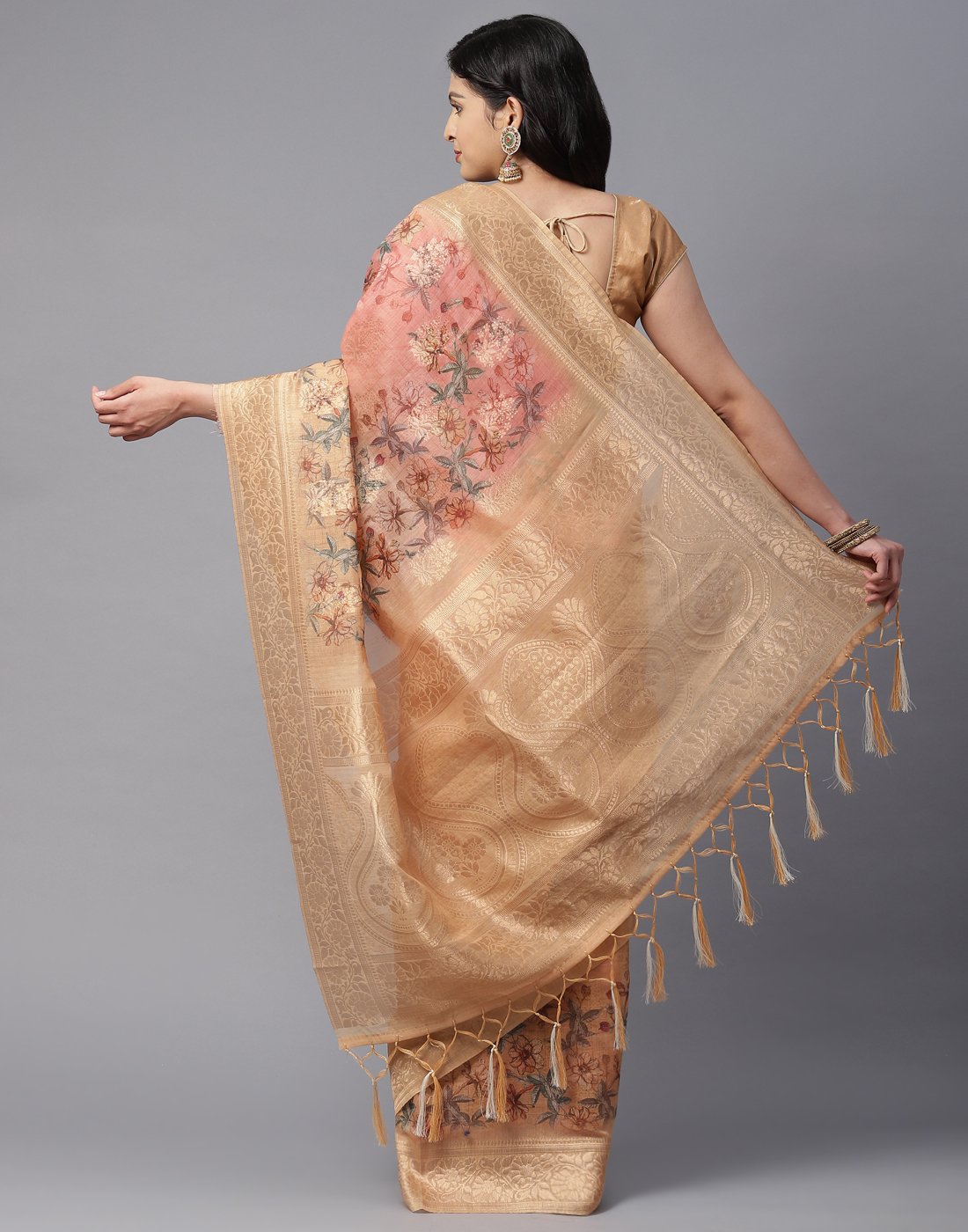 Printed Cotton Linen Saree