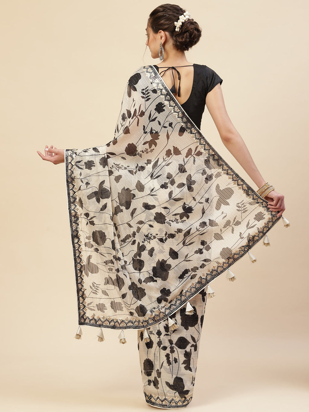 Floral Sequin Georgette Saree