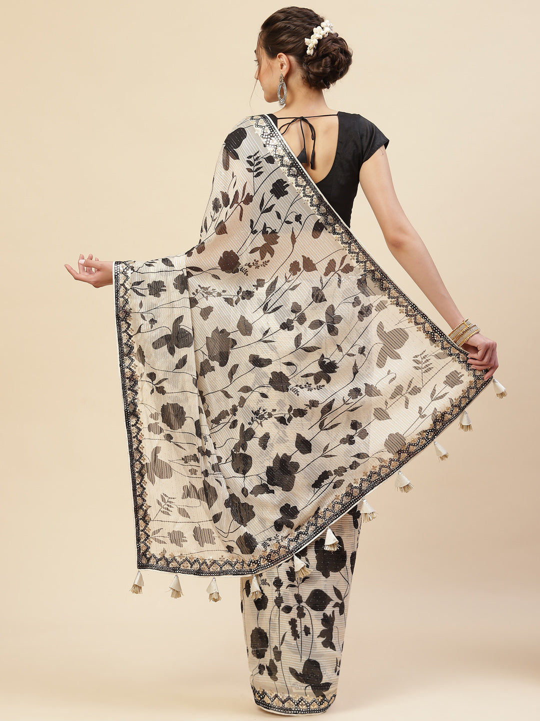 Floral Sequin Georgette Saree