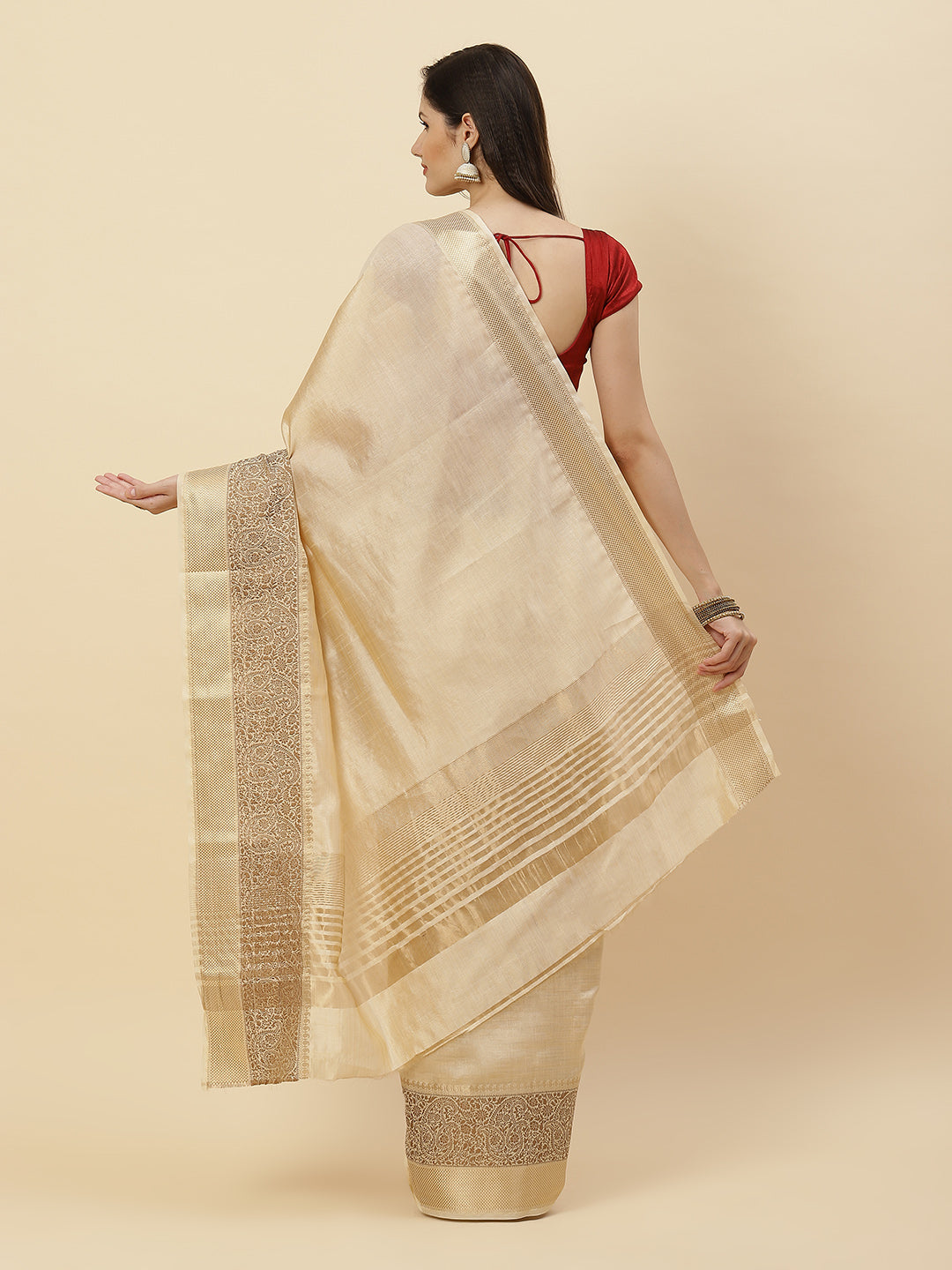 Plain Zari Border Art Handloom Woven Saree