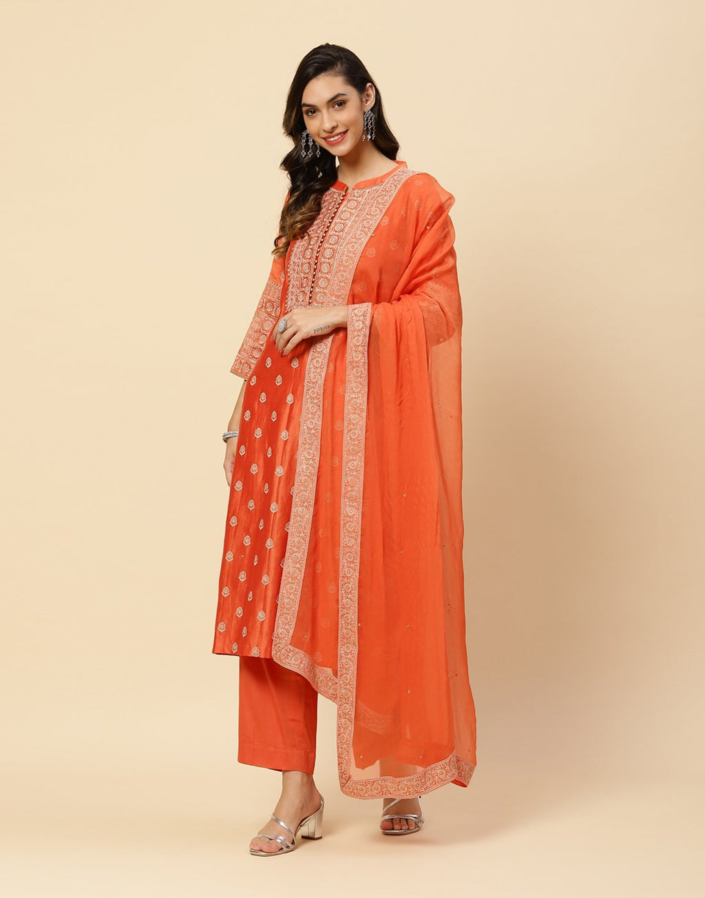 Embroidered Cotton Chanderi Salwar Kameez Stitched Suit With Chiffon Dupatta