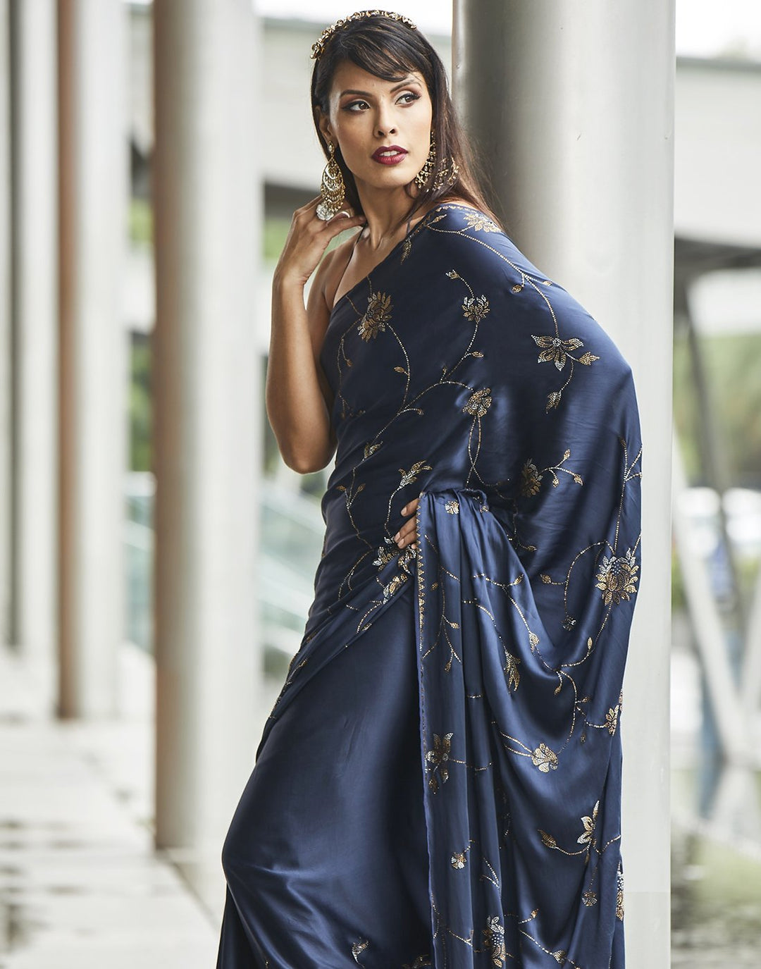 MBZ Meena Bazaar-Satin Embroidered Saree