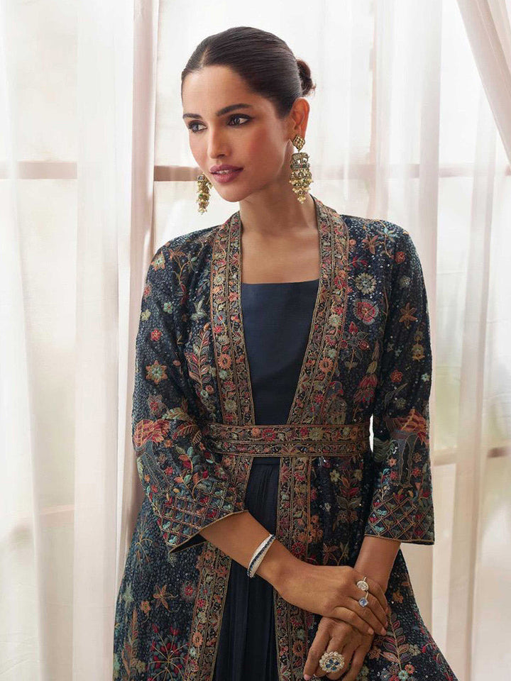 Embroidered Chinnon Silk Dress With Jacket