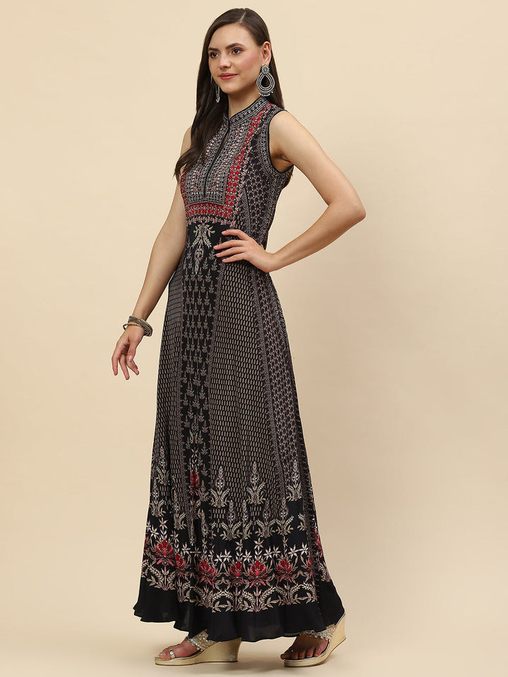 Digital Printed Crepe Gown Dress