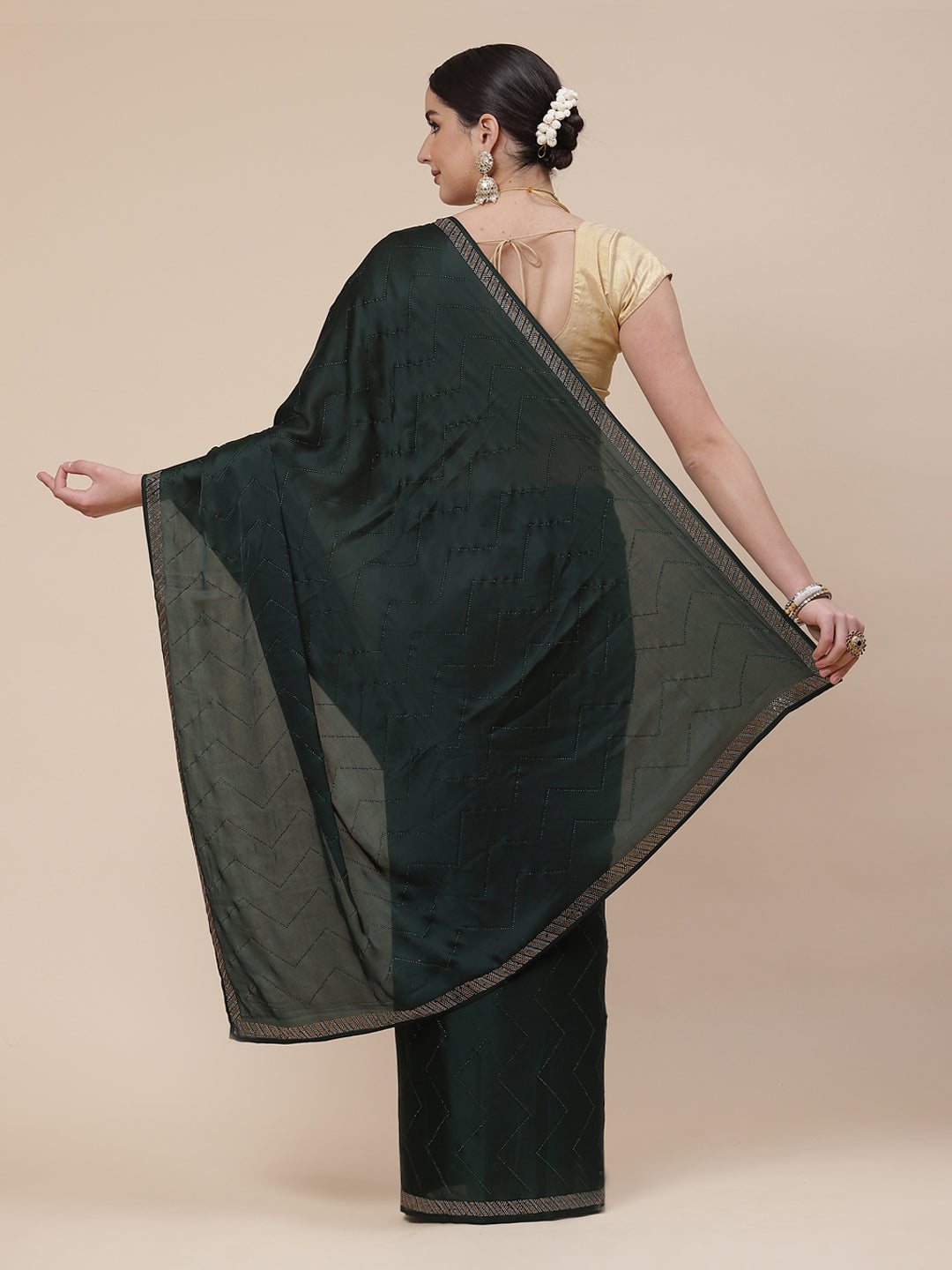 Stone Jaal Satin Embroidered Saree