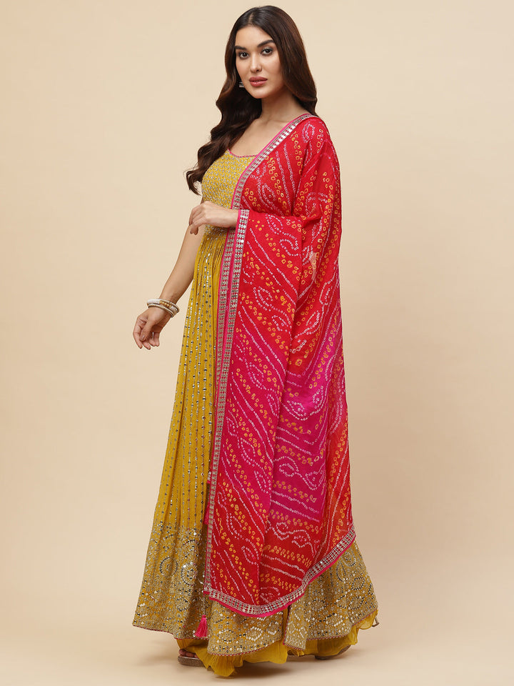 Sequin Embroidered Georgette Kurta With Sharara &amp; Dupatta