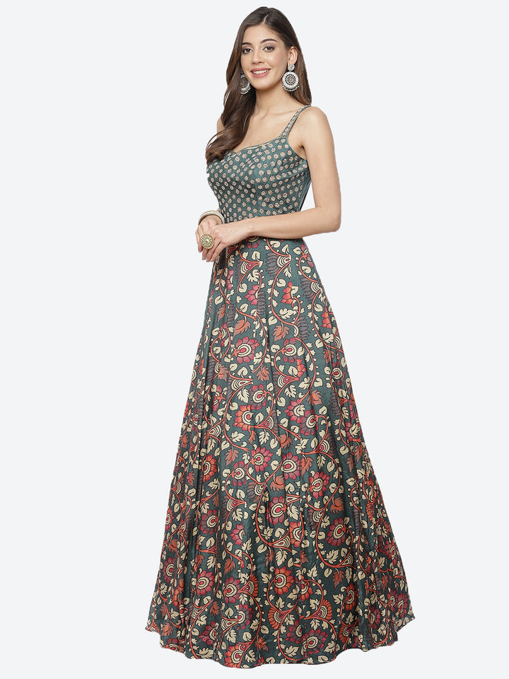 Floral Printed Satin Dress