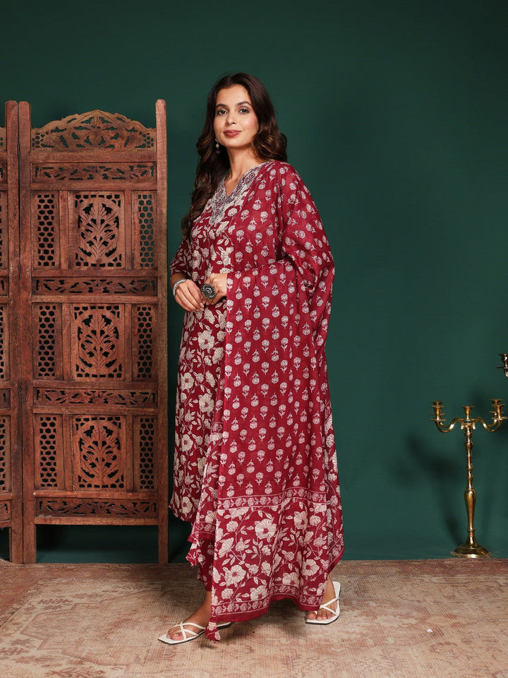 Printed Cotton Blend Kurta With Pant &amp; Dupatta