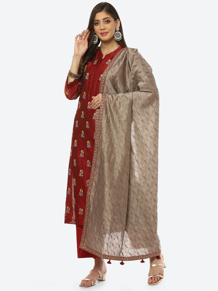 Resham Booti Cotton Kurta With Pant &amp; Dupatta