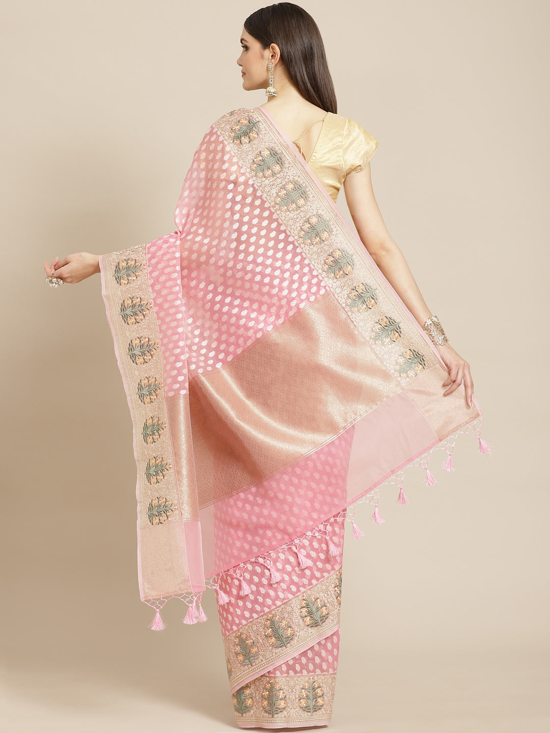 Resham Border Cotton Embroidered Saree