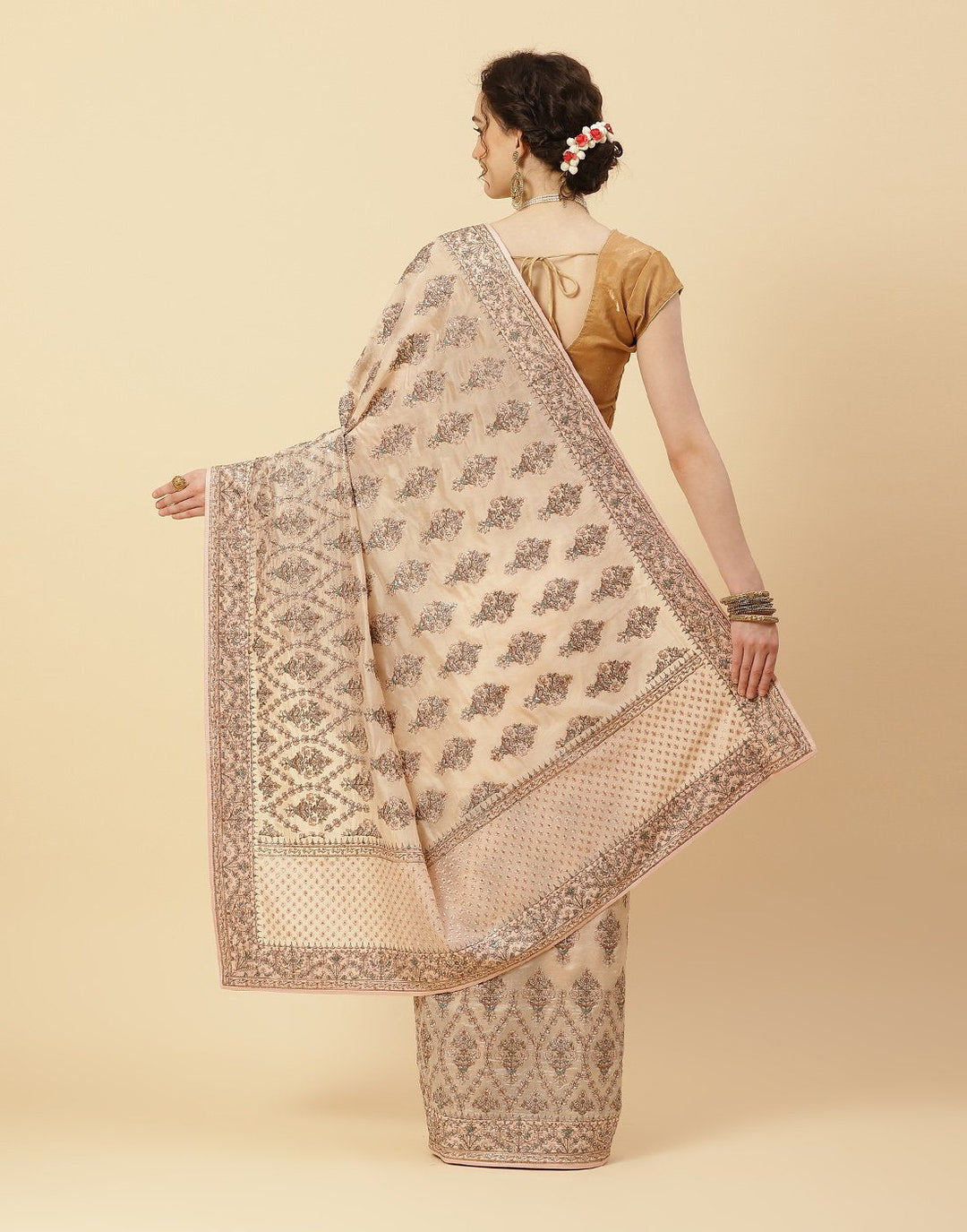 Embroidered Resham Jaal Organza Kora Saree