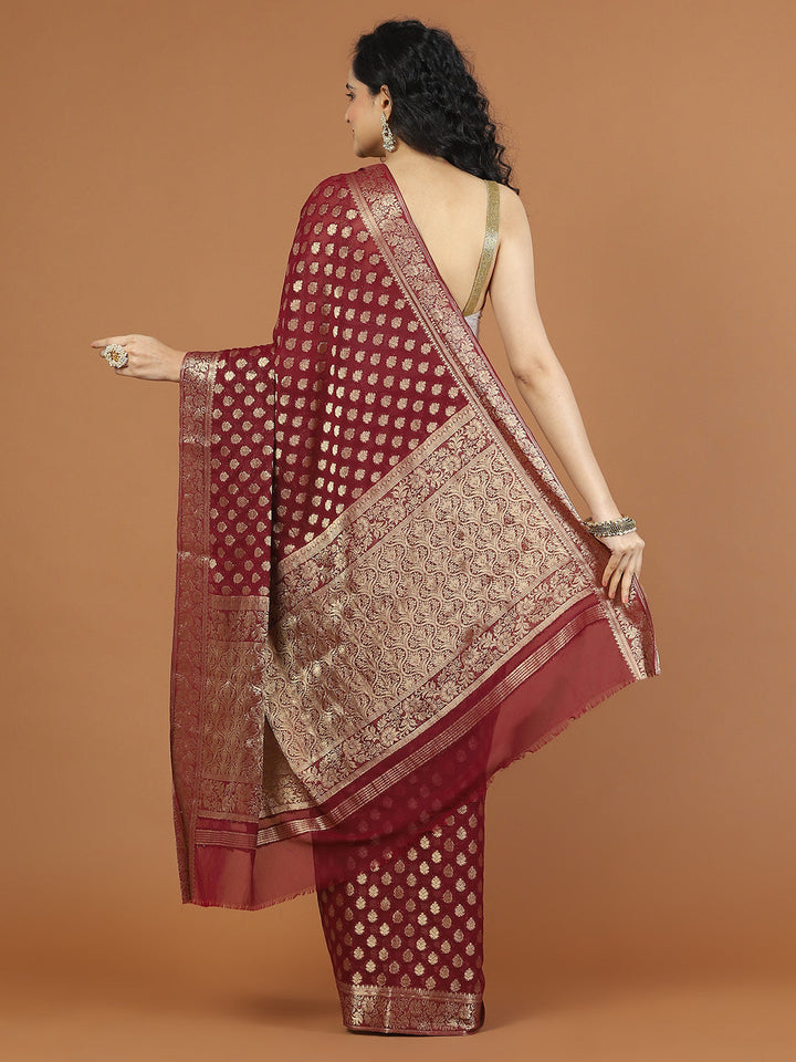 Zari Border Booti Chiffon Woven Saree