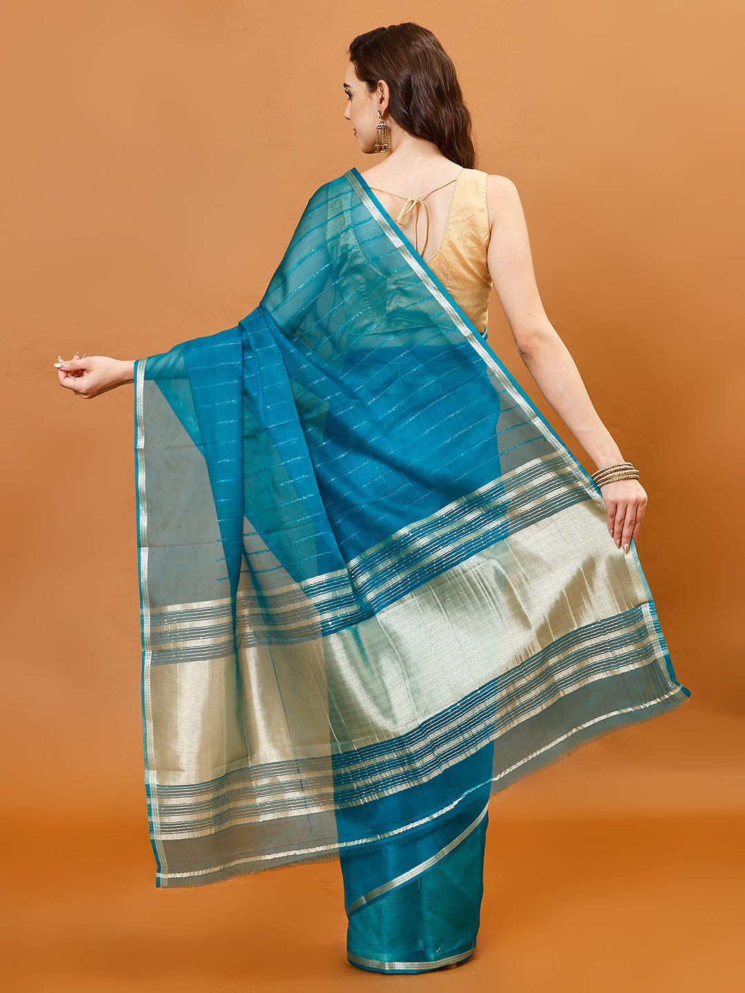 Plain Zari Border Organza Saree