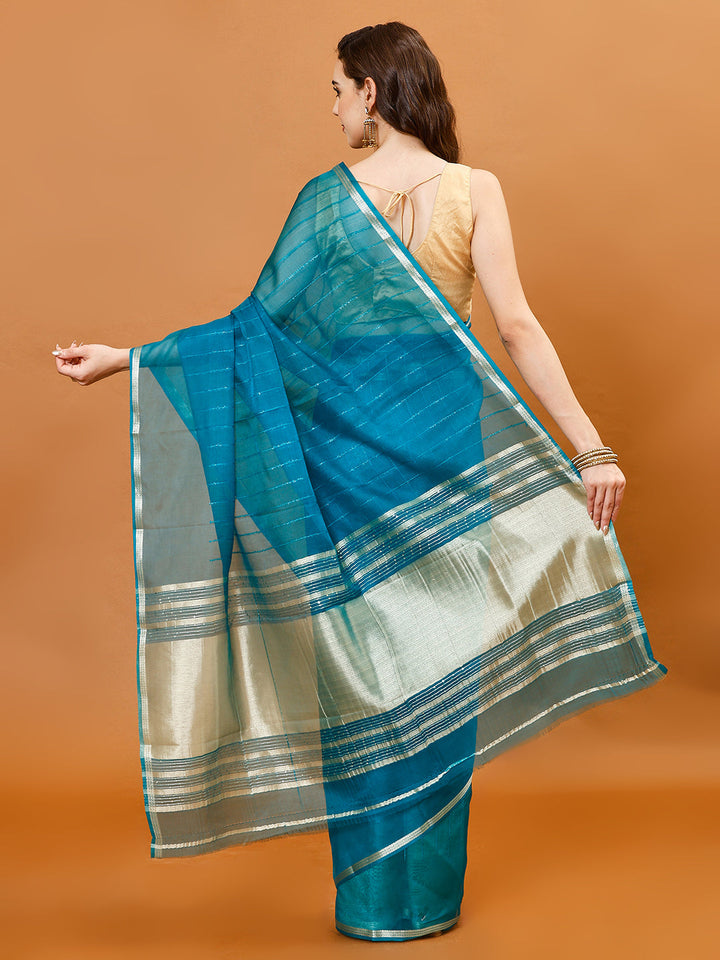 Plain Zari Border Organza Saree