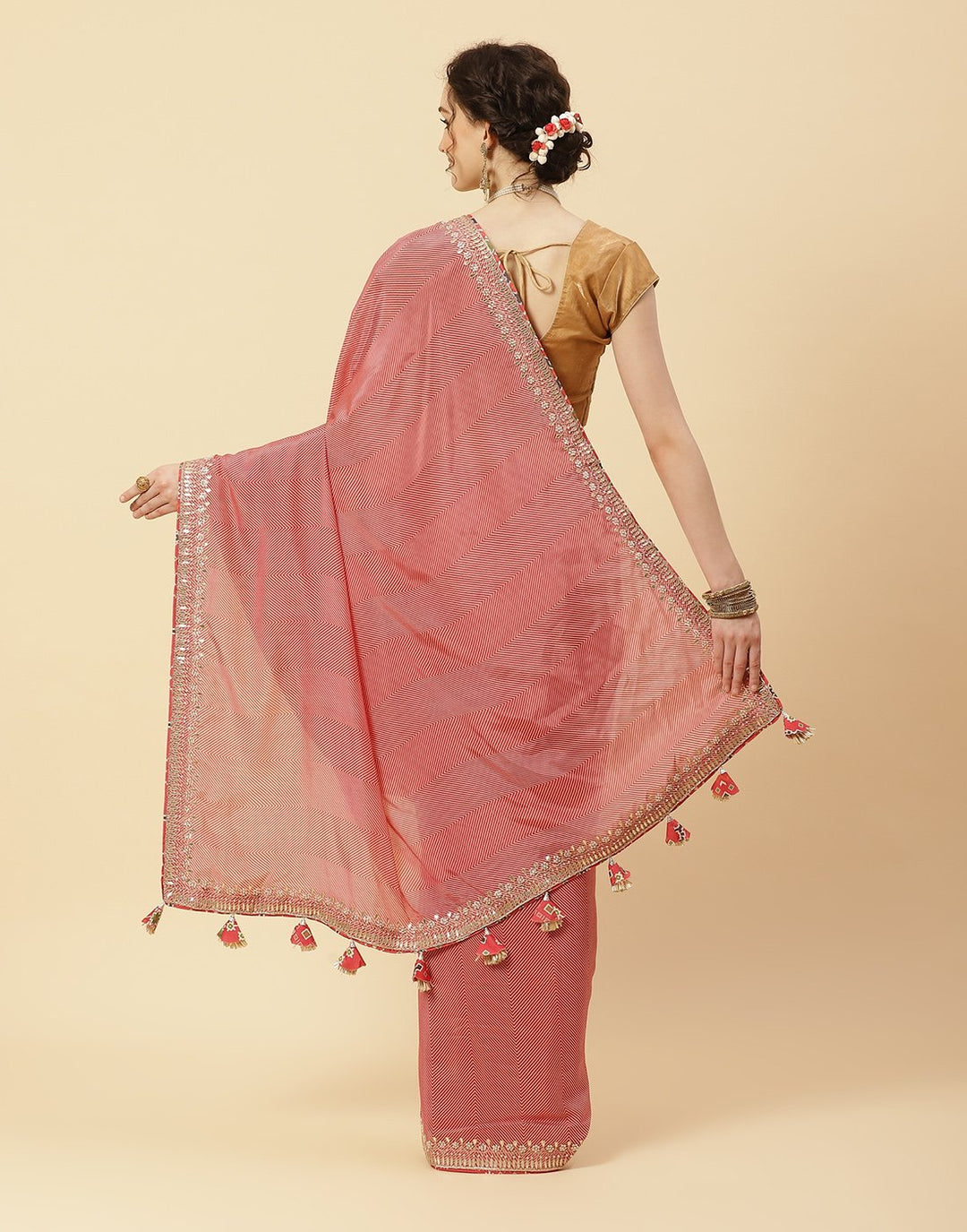 Printed Satin Gota Work Saree