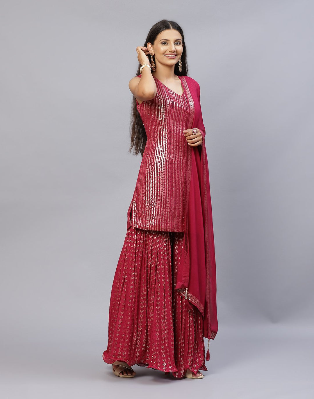 Wine Georgette Salwar Kameez Stitched Suit