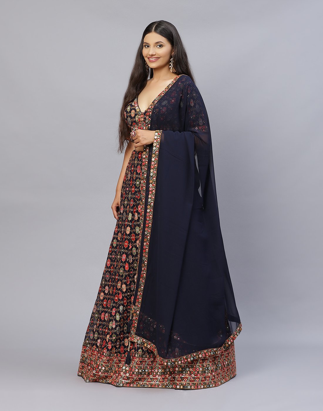 GEORGETTE MIRROR WORK LEHANGA WITH GEORGETTE DUPATTA