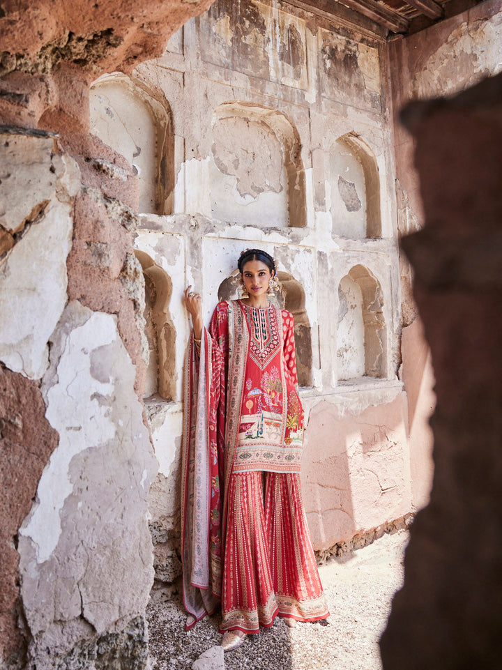 Digital Printed Georgette Kurta With Sharara &amp; Dupatta