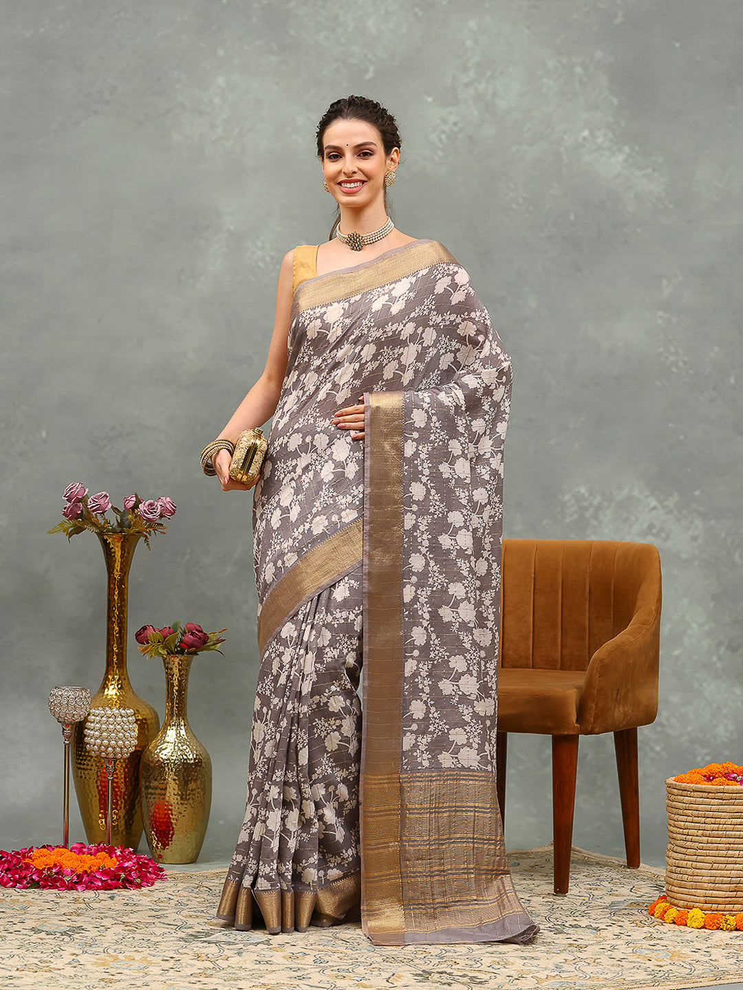 Floral Printed Art Silk Saree