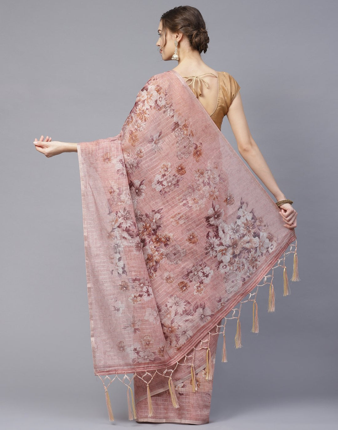 Digital Floral Print Cotton Linen Saree