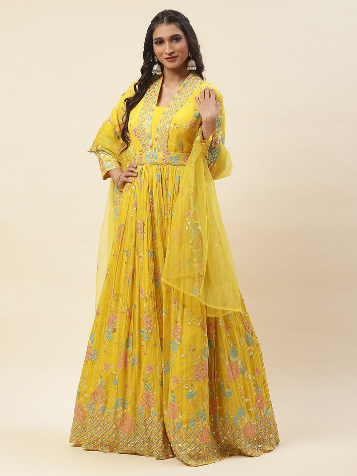 All Over Sequence Georgette Anarkali Kurta With Churidar &amp; Dupatta