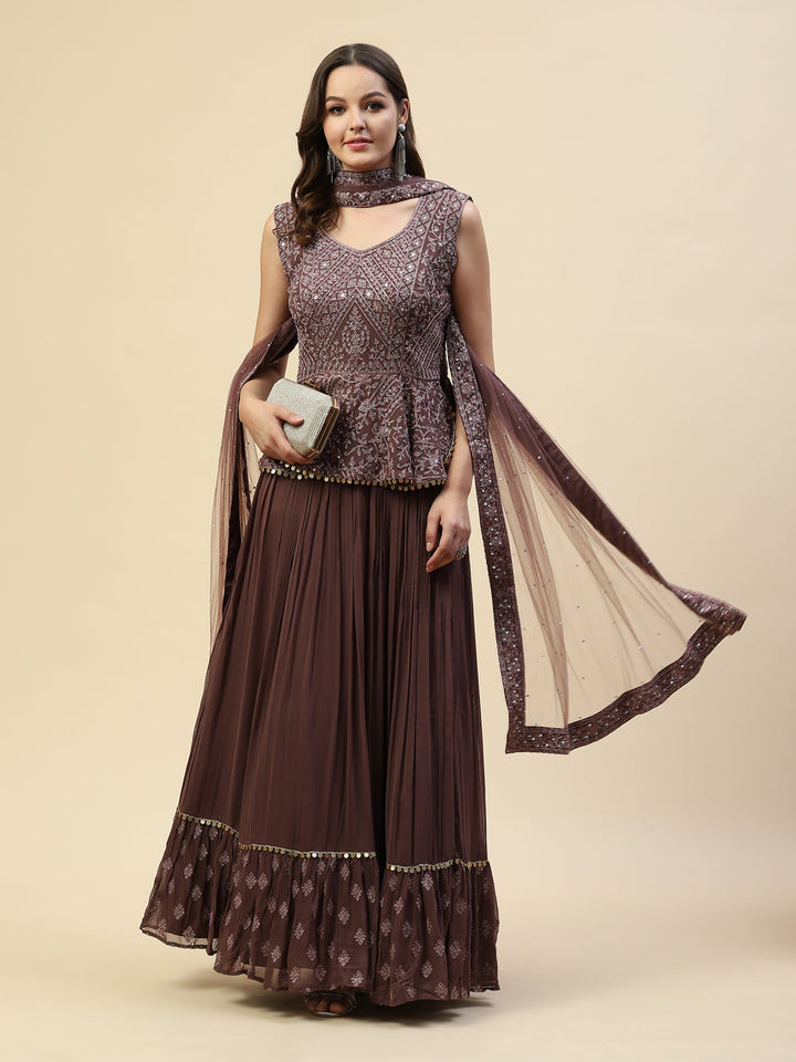 Resham Mirror Jaal Choli With Lehenga &amp; Net Dupatta