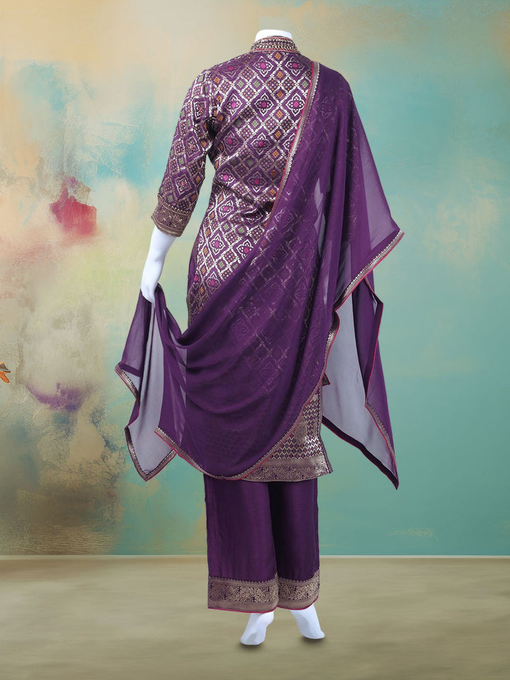 Banarasi Wave With Embroidered Kurta With Palazzo &amp; Dupatta