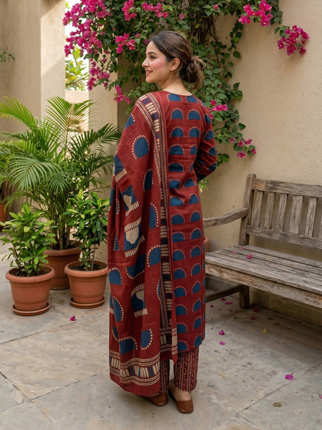 Purple Embroidered Cotton Blend Straight Suit Set With Dupatta