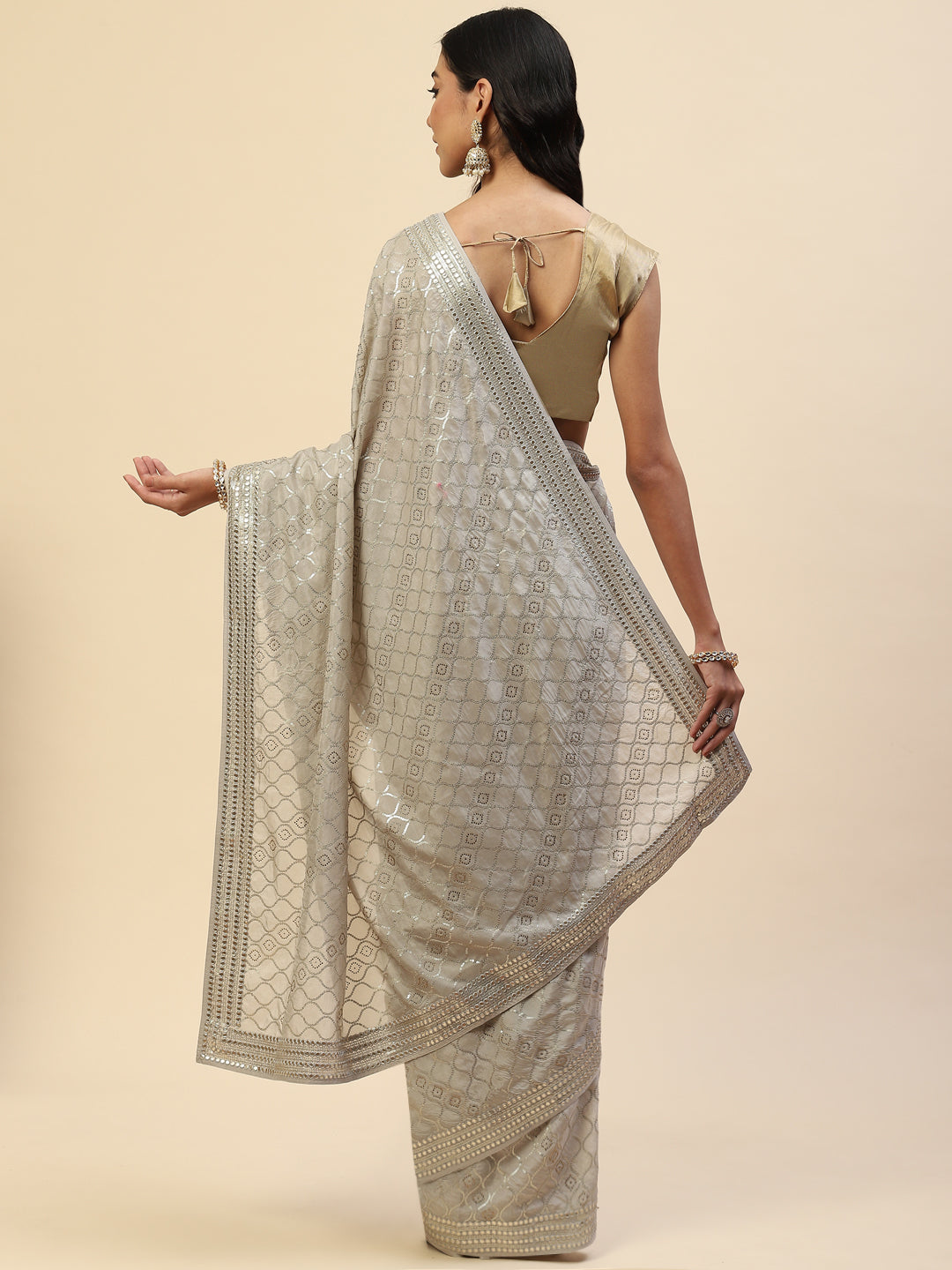 Sequin Embroidered Organza Saree