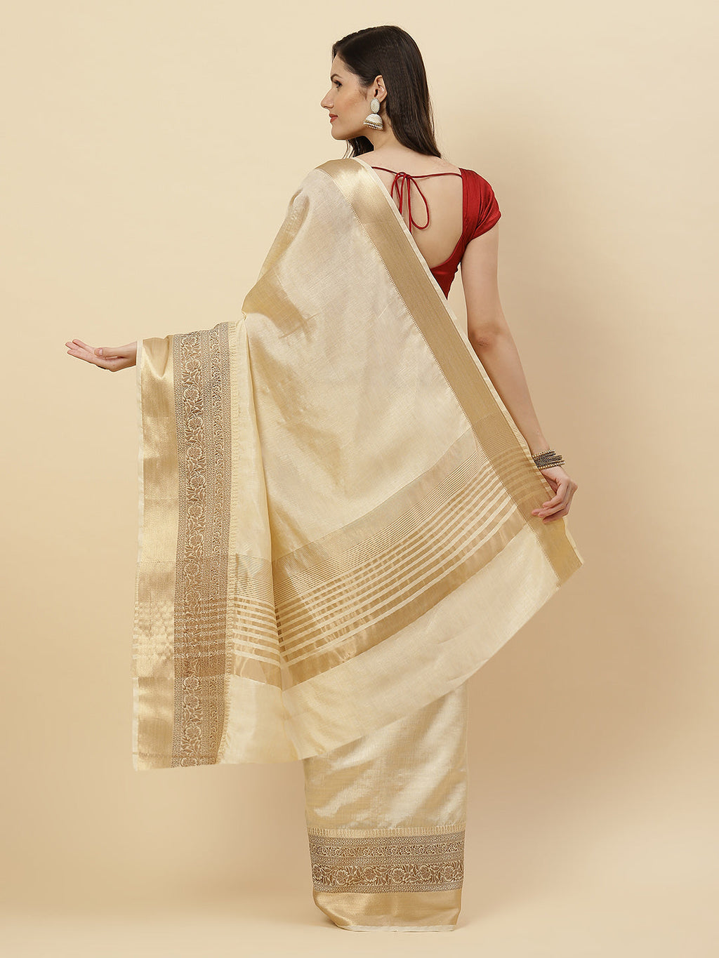 Plain Zari Border Handloom Woven Saree