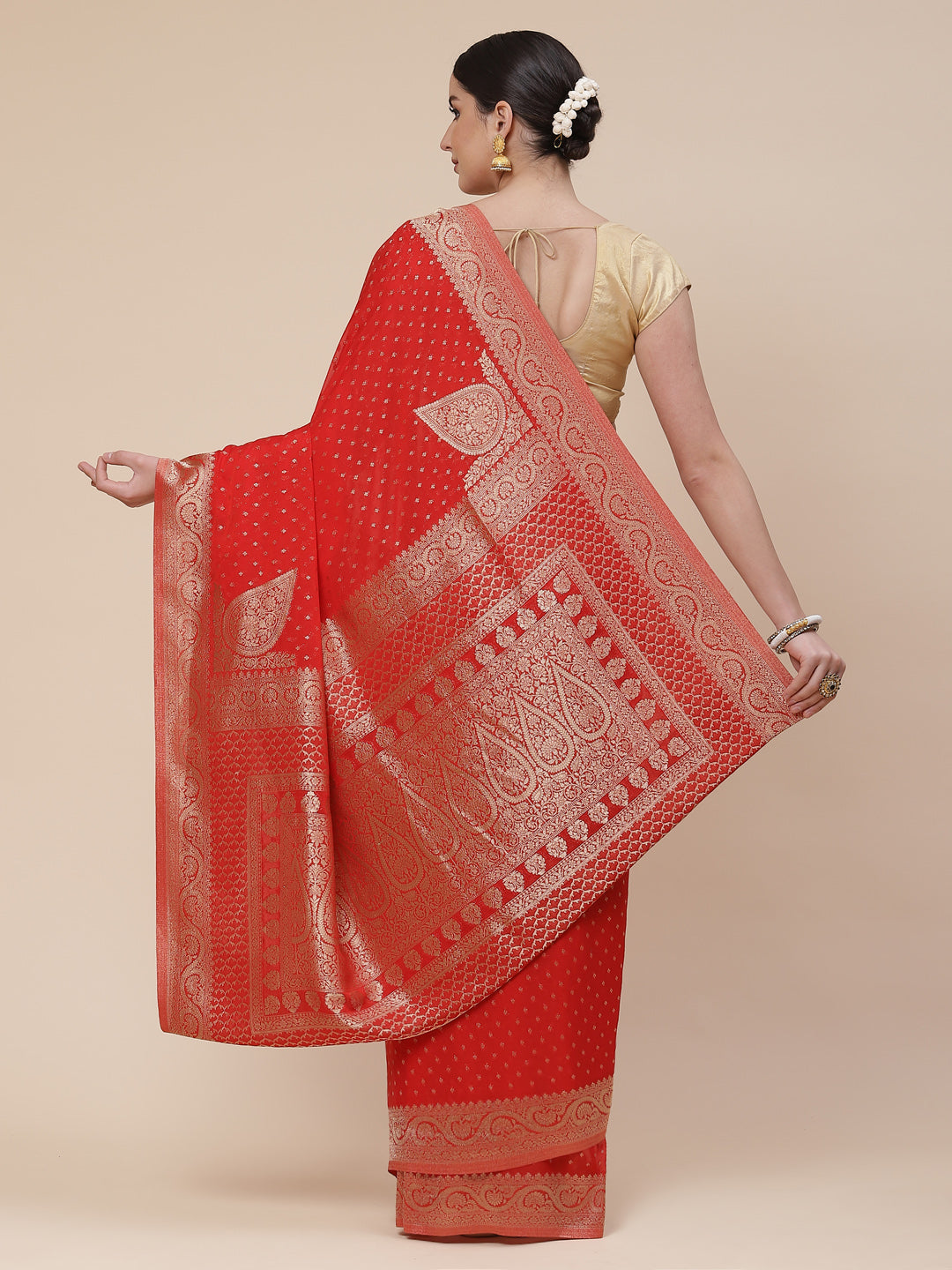 Booti Work Georgette Plain Saree