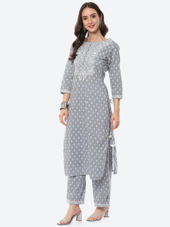 Resham Work Printed Cotton Kurta With Palazzo
