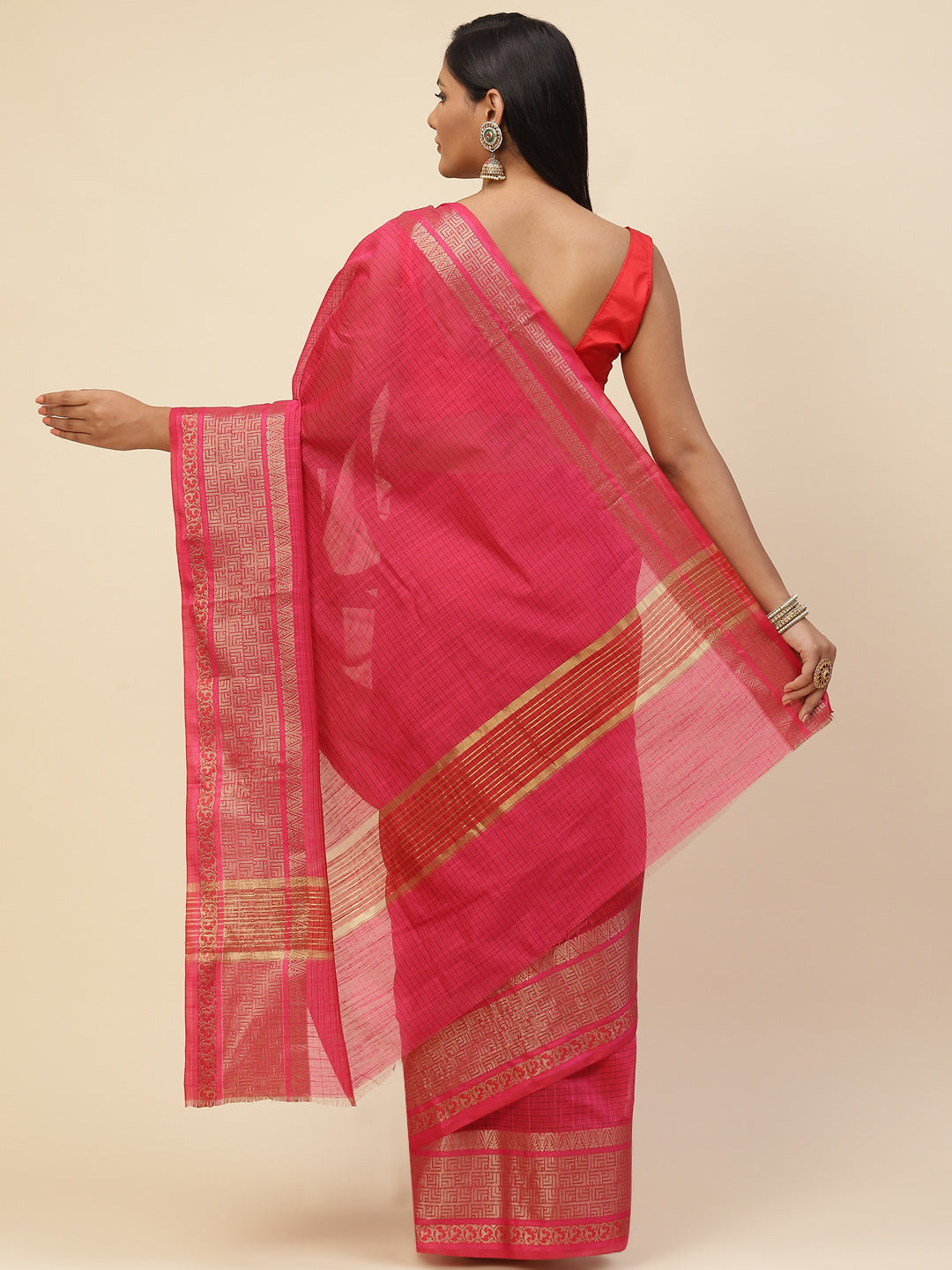 Plain Zari Border Cotton Woven Saree