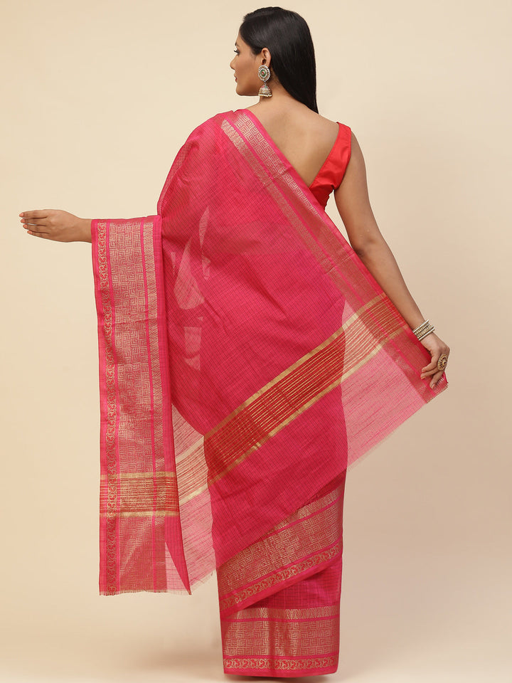 Plain Zari Border Cotton Woven Saree