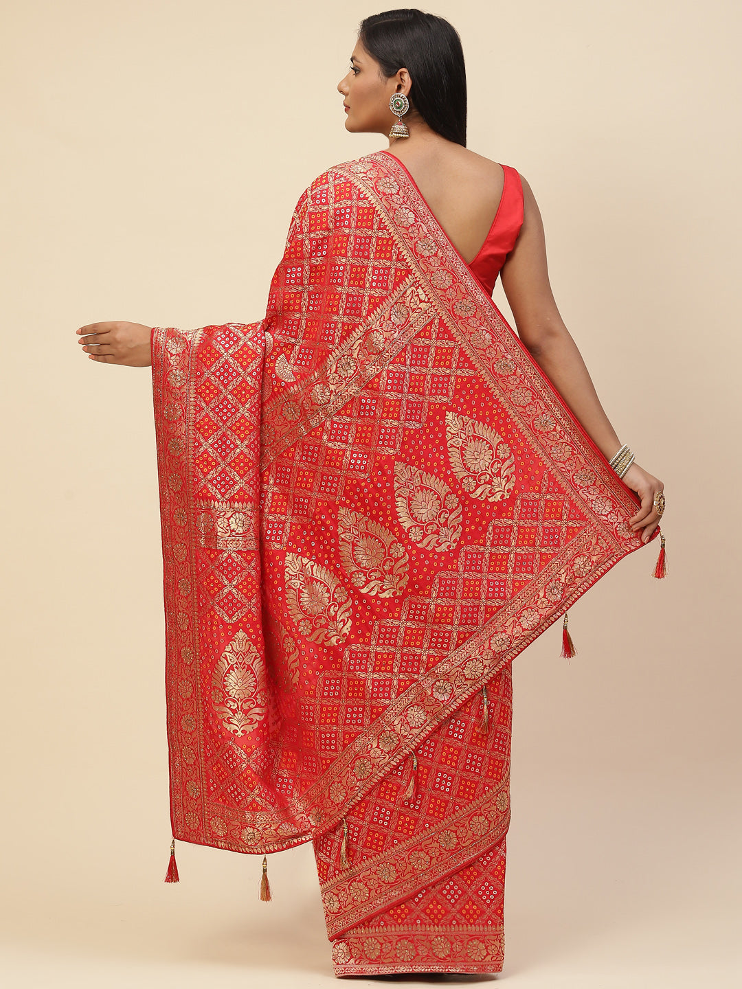 Bandhani Jaal Banarasi Embroidered Saree