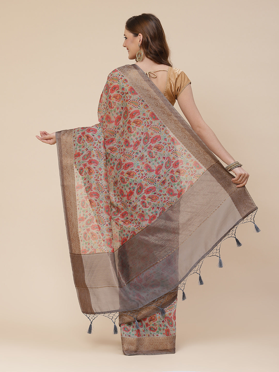 Printed Banarasi Border Pallu Cotton Saree