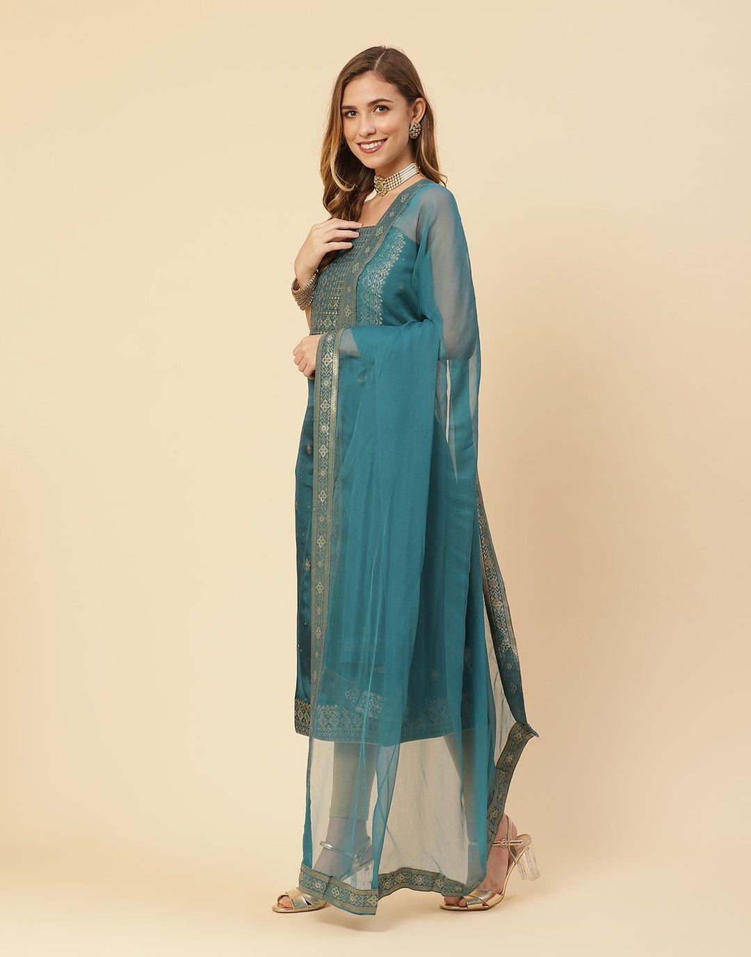 Embroidered Art Handloom Suit Piece With Chiffon Dupatta