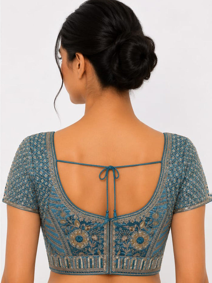Premium Blue Embroidery Viscose Blouse Piece