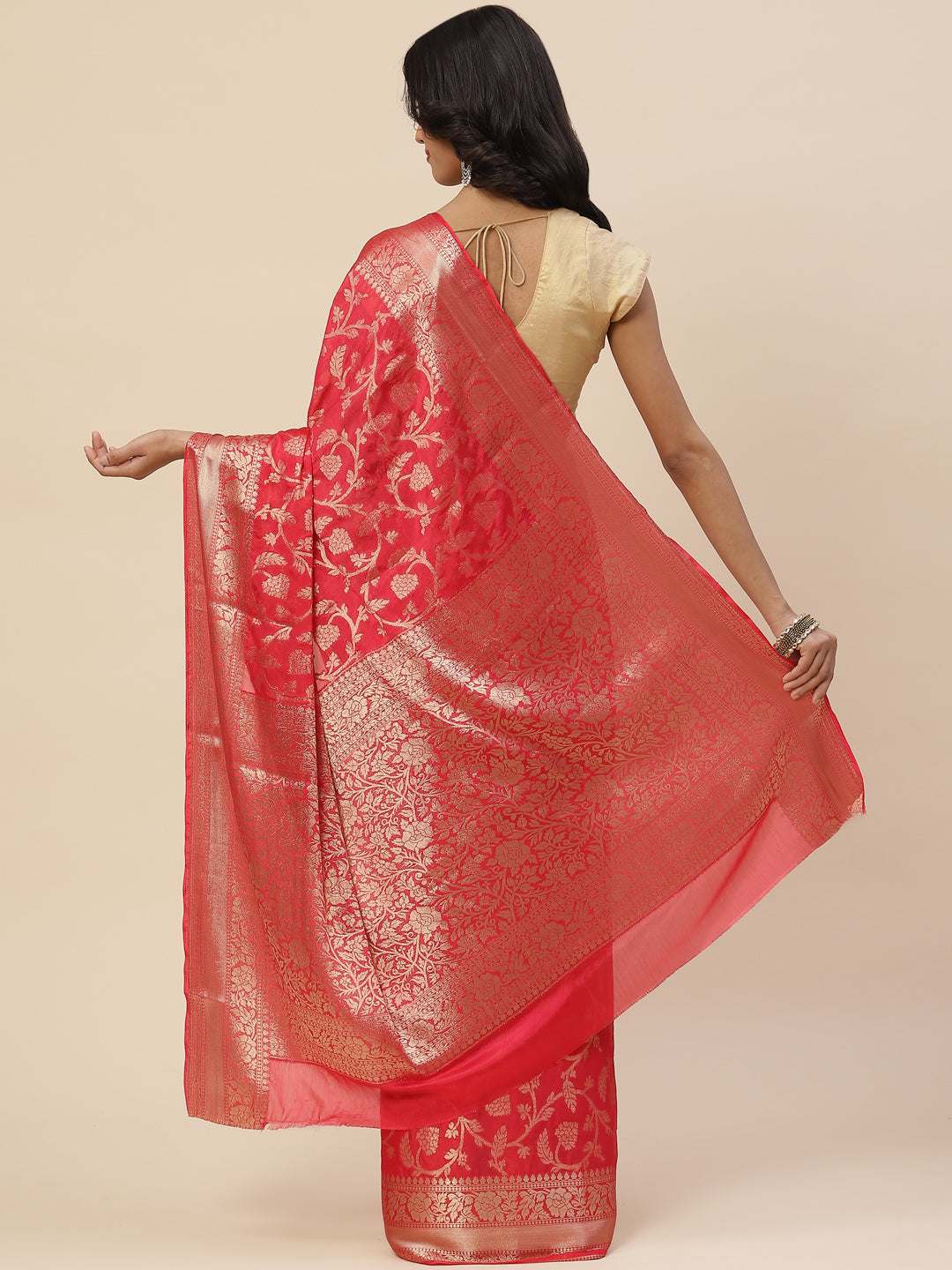 Floral Zari Jaal Chiffon Plain Saree