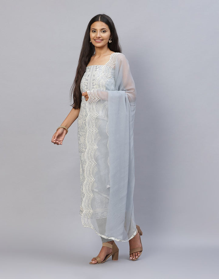 Printed Cotton Suit Piece With Chiffon Dupatta