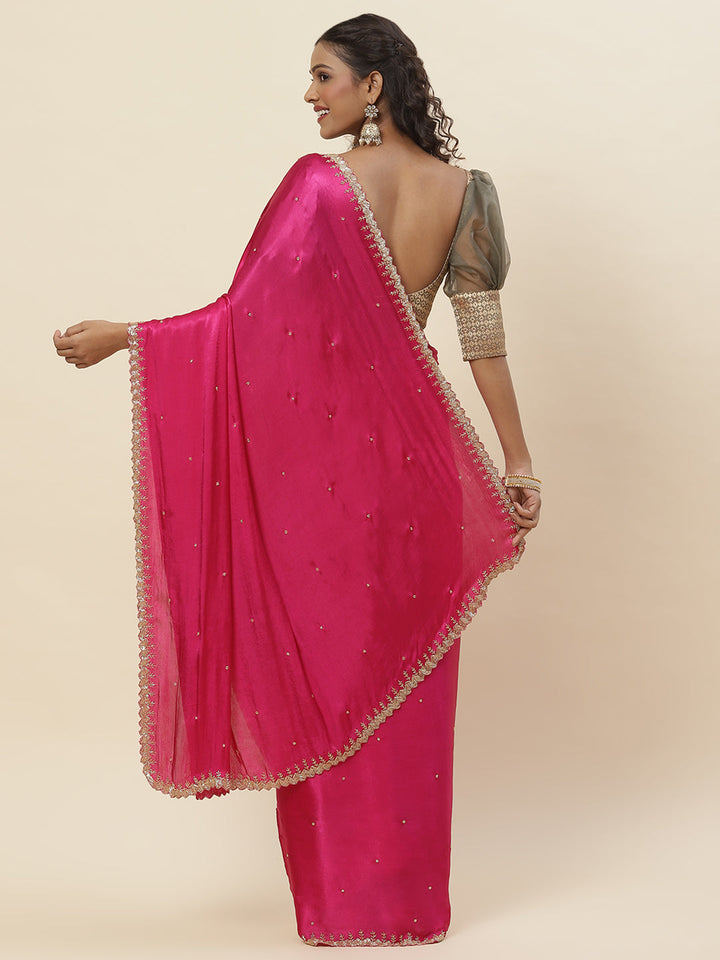 Cutdana Embroidered Chinnon Saree
