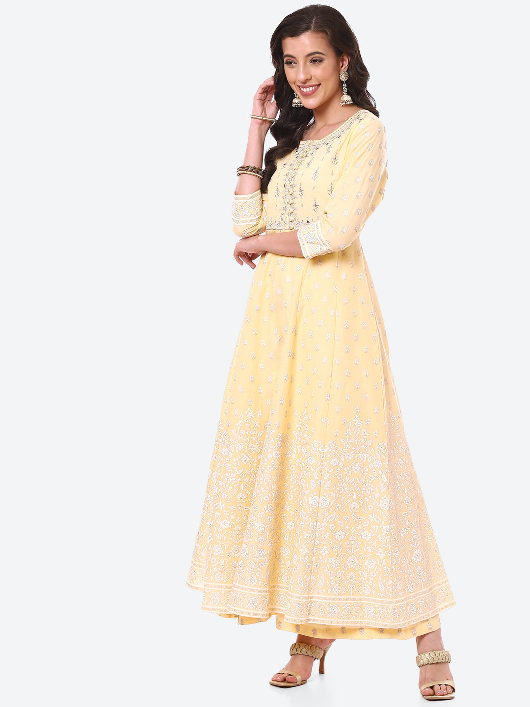 Resham Work Floral Cotton Anarkali With Palazzo
