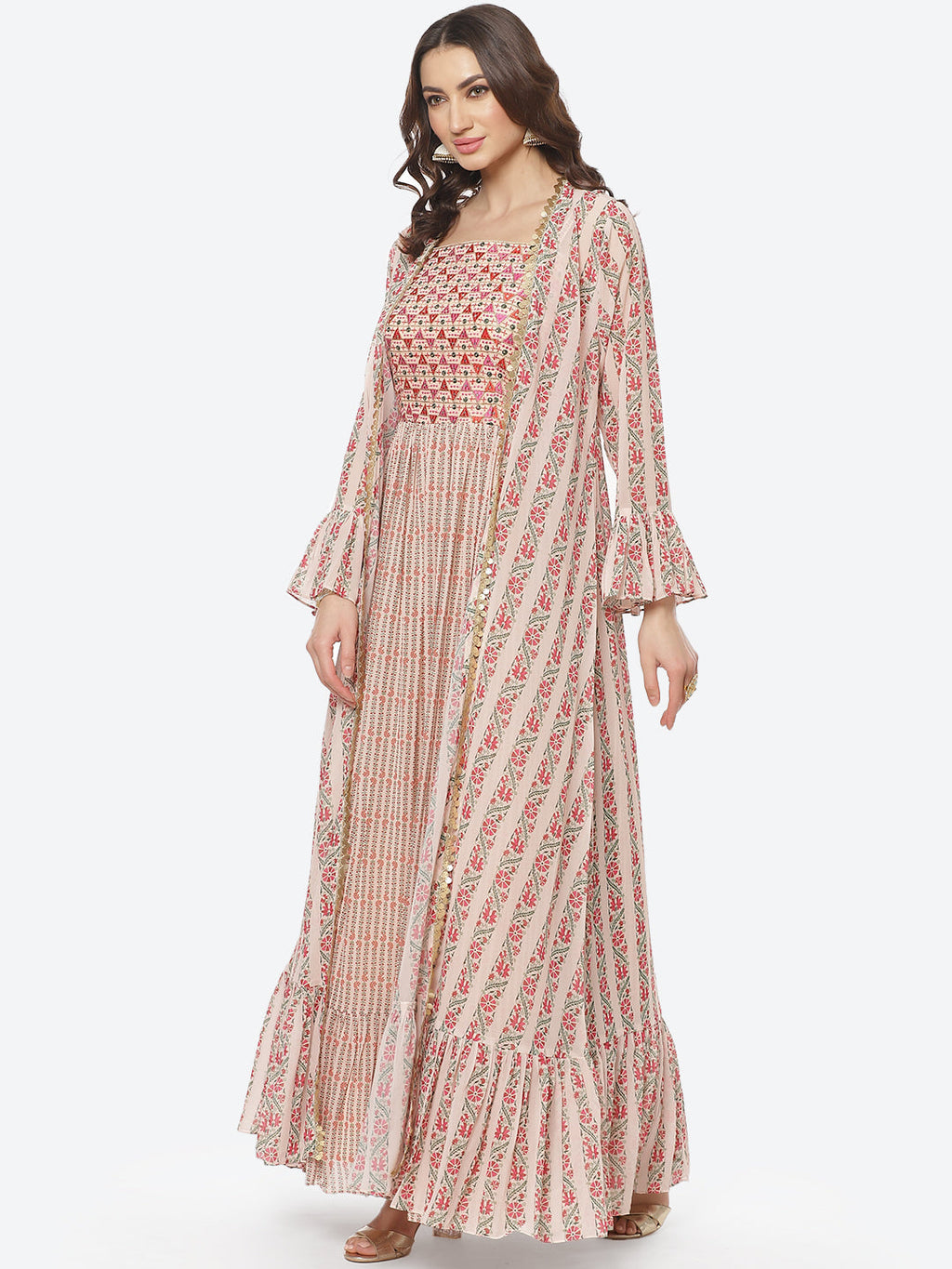 Printed Poly Georgette Jacket Cut Dress