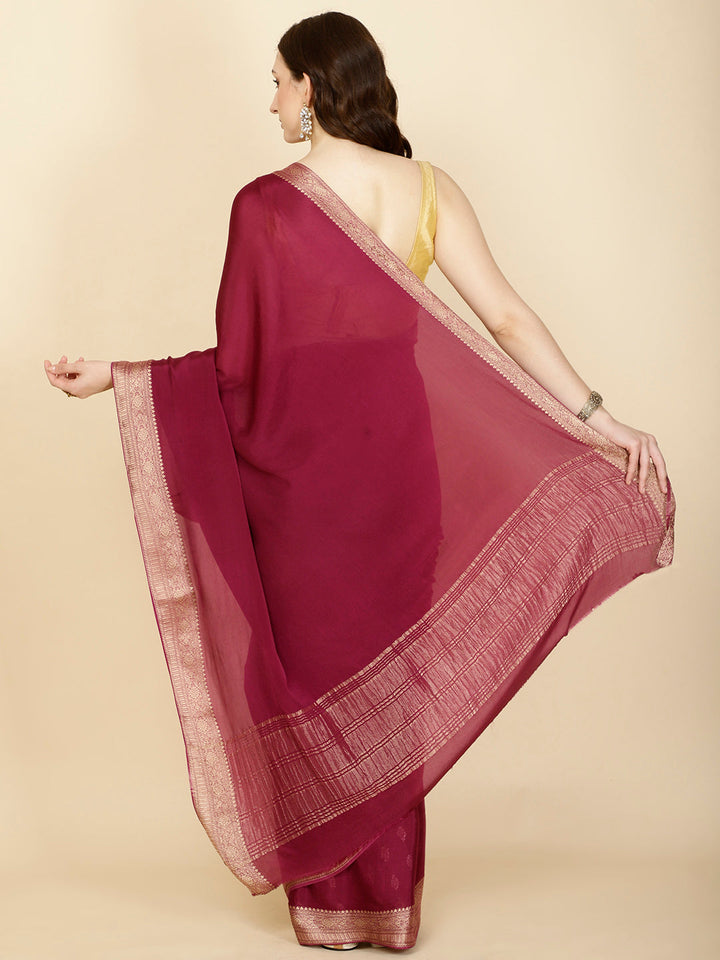 Plain Zari Border Crepe Saree